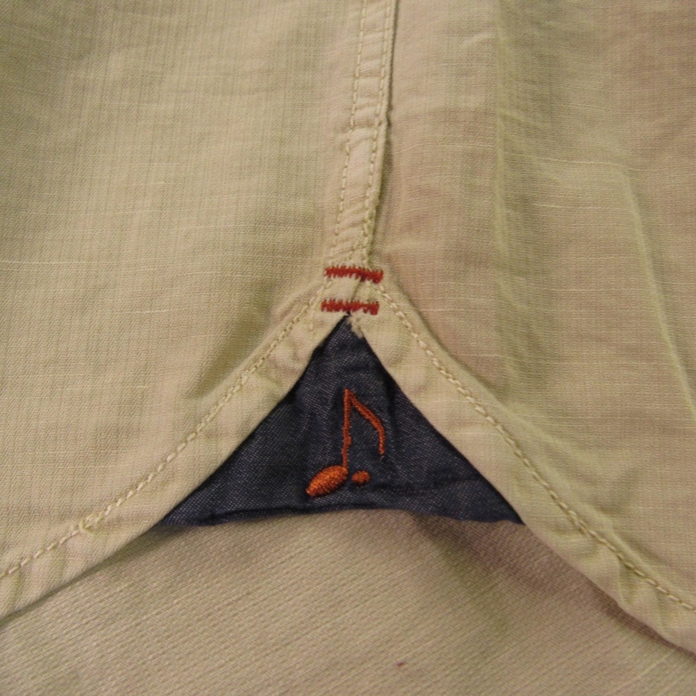 32 Bar Blues Shirt Mens L Tan Cotton Linen Blend Band Collar Short Sleeve Summer - Picture 7 of 11